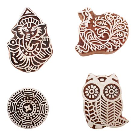 Set of 4 Piece New Mix Wooden Printing Block